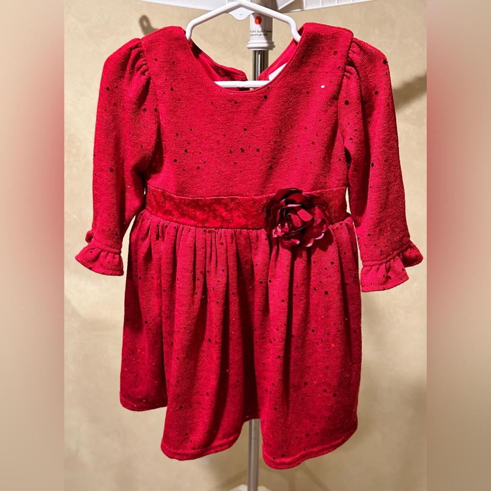 Toddler girls holiday formal dress, red with sequins. Size 3T.